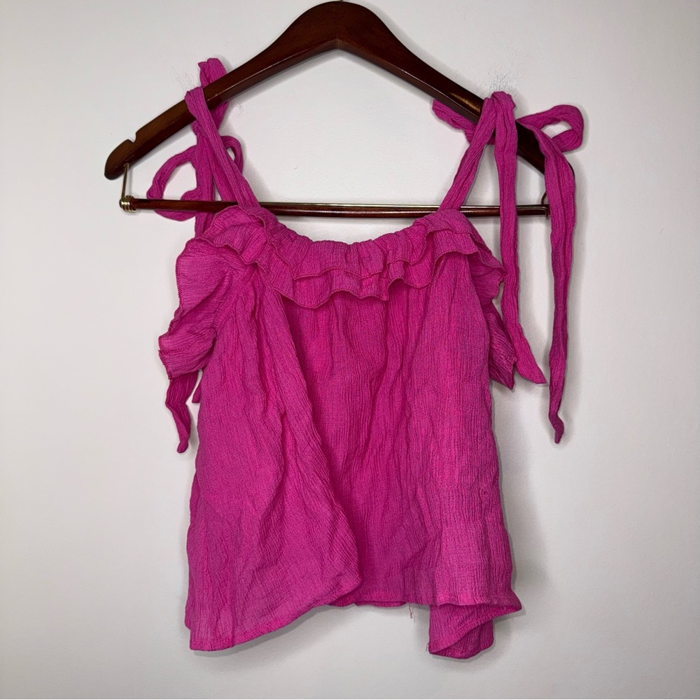 Lulu's Pink Perfect Babe Hot Pink Ruffled Tie-Strap Top - Picture 3 of 7